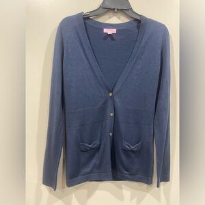 Lilly Pulitzer Sweater Cardigan Medium Navy Blue Cotton